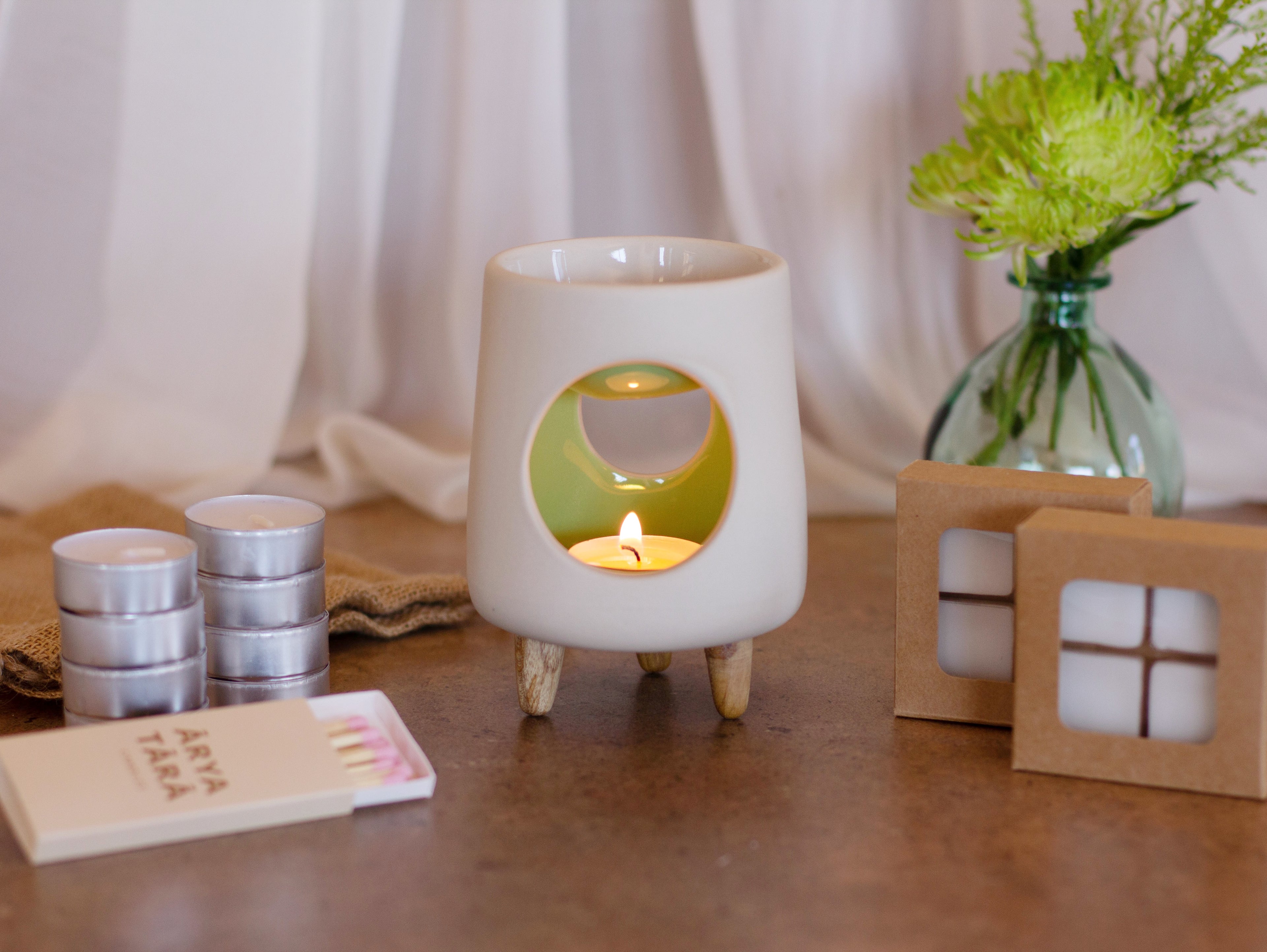 Ceramic wax warmer  Green – Ārya Tārā Candles